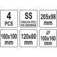 Kaabitsate komplekt, roostevaba teras 4tk